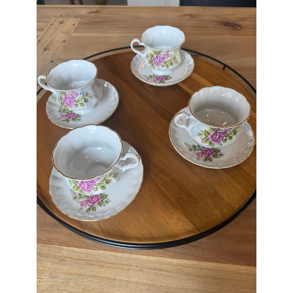 Ukrainian Korosten Porcelain USSR Soviet Russian Luster 4 Tea Cup & Saucer Sets - Picture 9 of 9